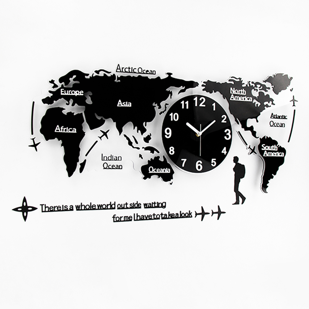 Large World Map Clocks Modern Home Decoration Wall Clock Sticker Relojes Horloge 3d Diy Hotel Unique Art Design Digital Acrylic