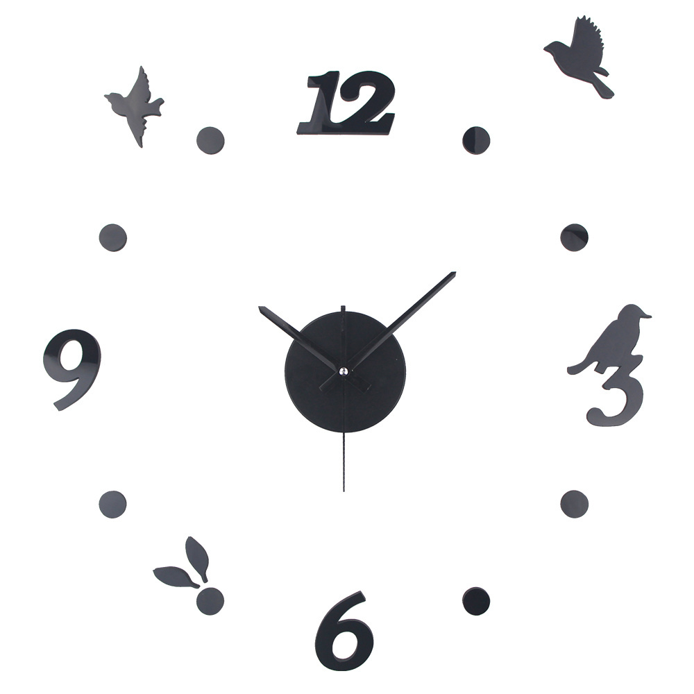 Black Birds Wall Clock 3D DIY Home Decor Mirror Stickers Wall Watch