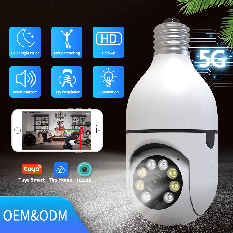 TUYA 5G 1080P HD dual light full color night vision voice intercom mobile tracking wireless PVT surveillance camera Bulb camera