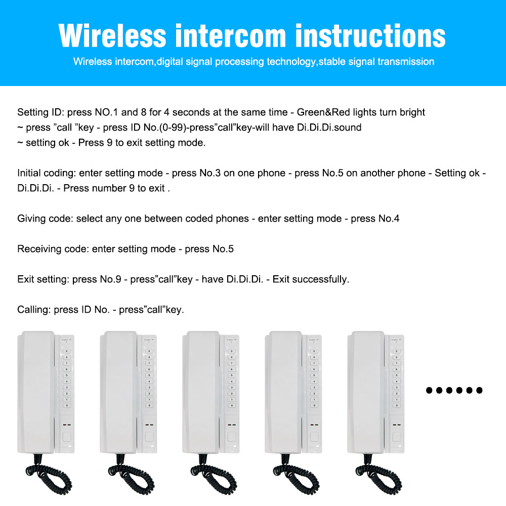 433Mhz full duplex communication digital mobile radio lithium battery wireless intercom phone system wireless telephone call