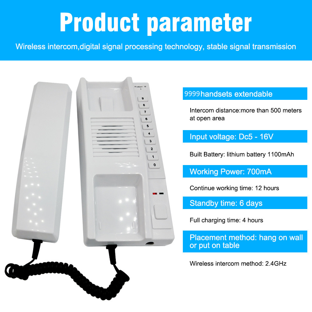 433Mhz full duplex communication digital mobile radio lithium battery wireless intercom phone system wireless telephone call