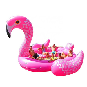 6 Person Huge Lake Pink Party Raft large Inflatable Water Flamingo Pool Float Island for Water Party