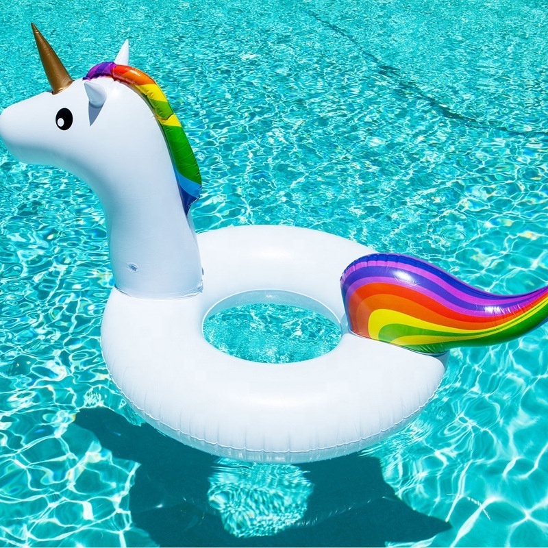 Children unicorn ring Swimming Floating Lounge Raft Floater Snow Tube Chair Inflatable Pool Float Lounger for kids