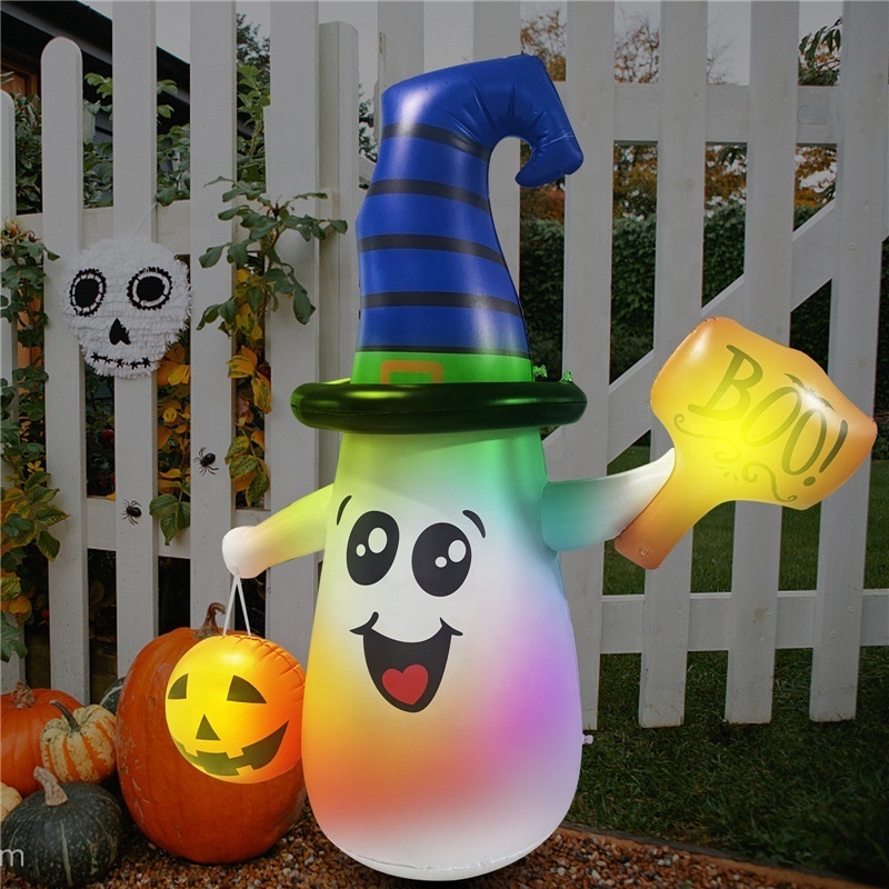 PCV atmosphere inflatable Halloween ghost tumbler outdoor glowing toy ghost LED lights decorations indoor backyard