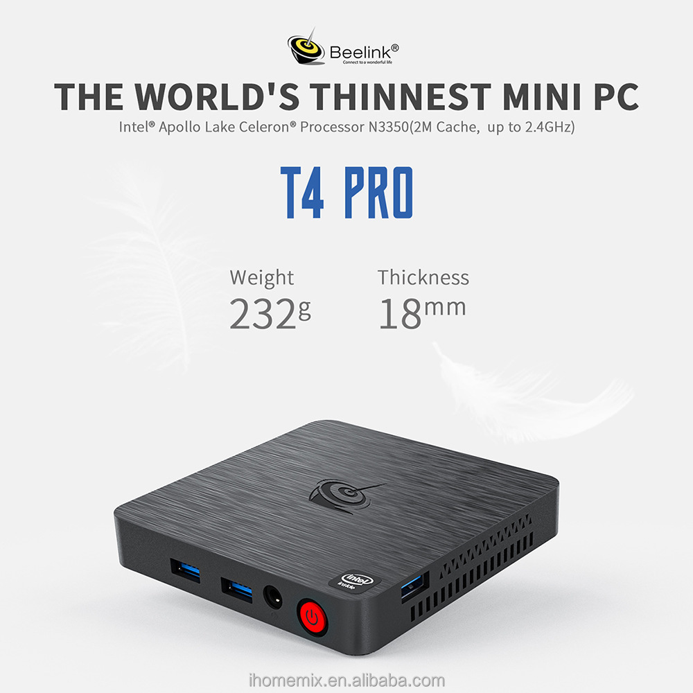 Factory Beelink T4 PRO Intel mini pc N3350 CPU DDR3 4G 64G Licence for Win10 pro& Linux Desktop Mini Computer