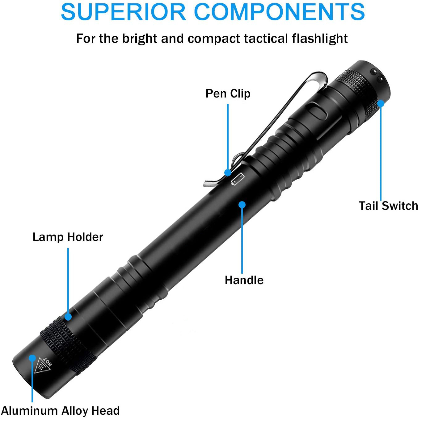 IHUAlite Portable Pocket 3W LED Aluminum Pen Flash light Pen Flashlight Clip Pen Light