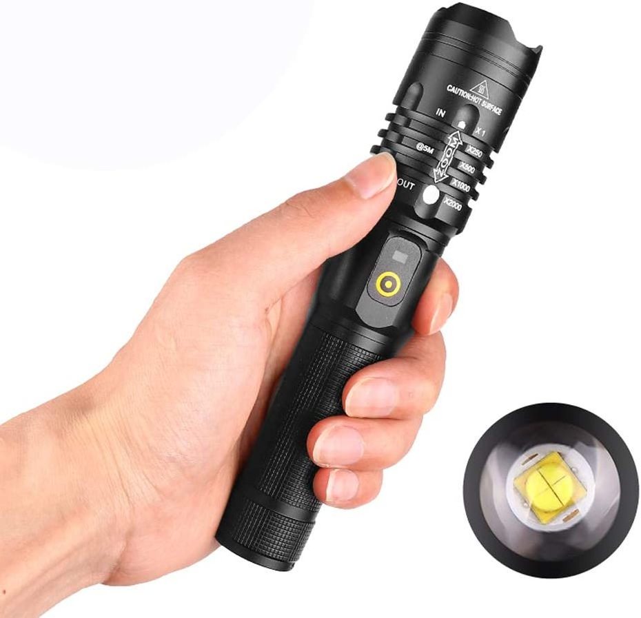 IHUAlite Handheld Portable WAterproof Aluminum USB Rechargeable Power Bank 1000 Lumens P50 Tactical Flashlight LED Torch