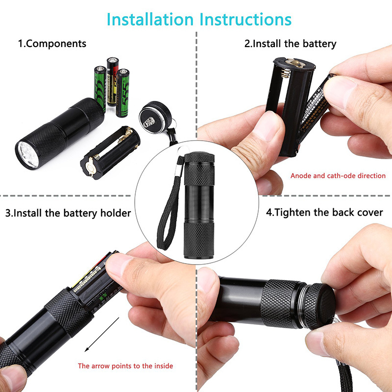 IHUAlite Best Aluminum 9 LED Mini Flashlight Torch Flash Light