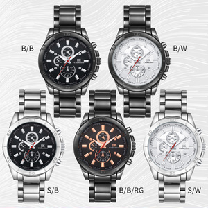 Waterproof Black Silver Case Red Pointer Analog Quartz Men Custom Logo Wristwatches OEM Watches