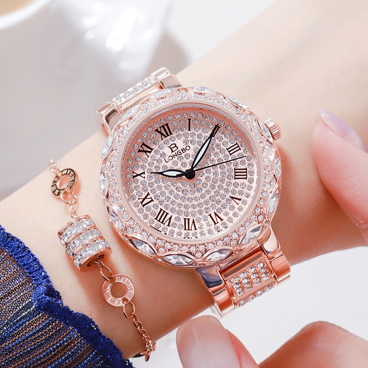 LONGBO 80645L Jewelry Fashion Luxury Charm Star Diamond Gold Iced Out Rhinestone Quartz Lady Watches