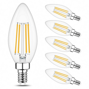 ISW Dimmable 4W Candelabra LED Clear Frosted Amber Glass bulb Candle Shape C35 Filament Chandelier Light Bulb