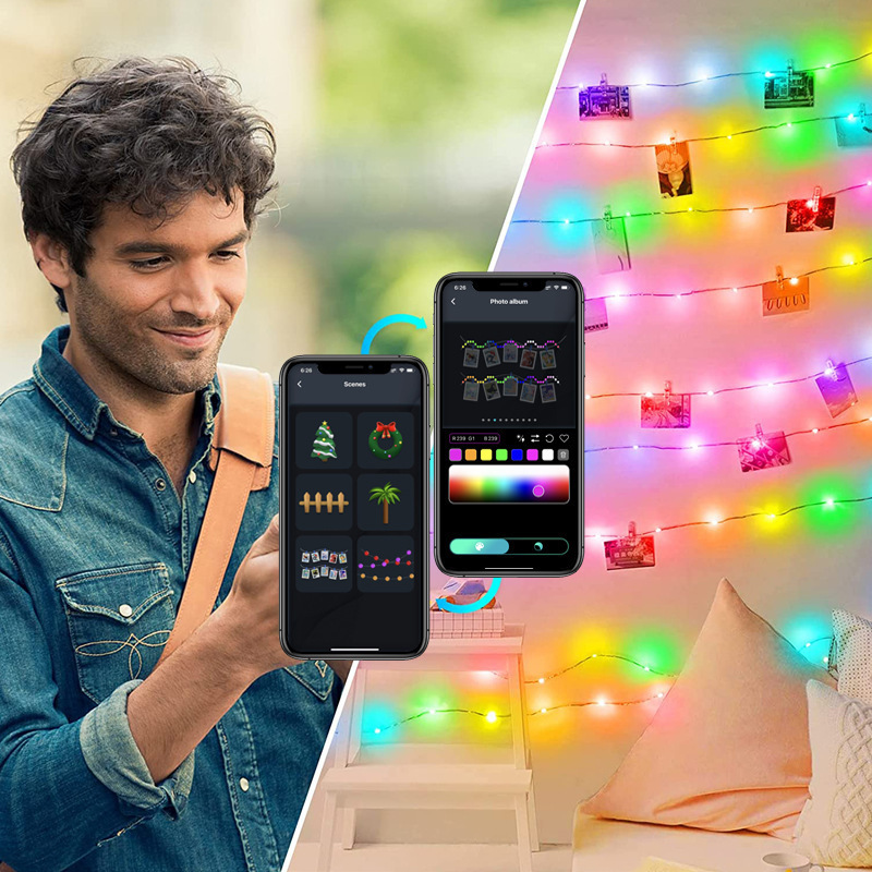 RGB intelligent point control slide light string app Christmas day decorative light string outdoor wedding atmosphere lantern