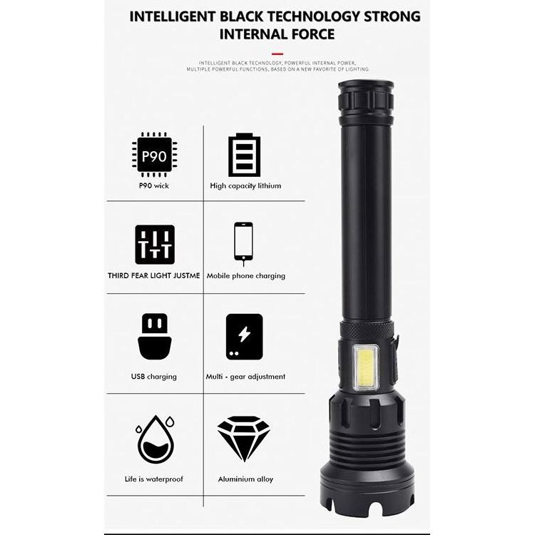 New XHP90+COB Red white Light LED Flashlight Telescopic Lens USB rechargeable Ultra Bright Flashlight