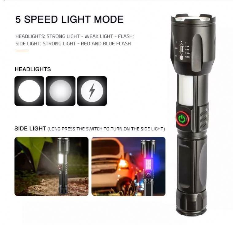 Newest Outdoor rechargeable ultra-bright long-range white laser zoomable multifunctional flashlight with power bank and magnet