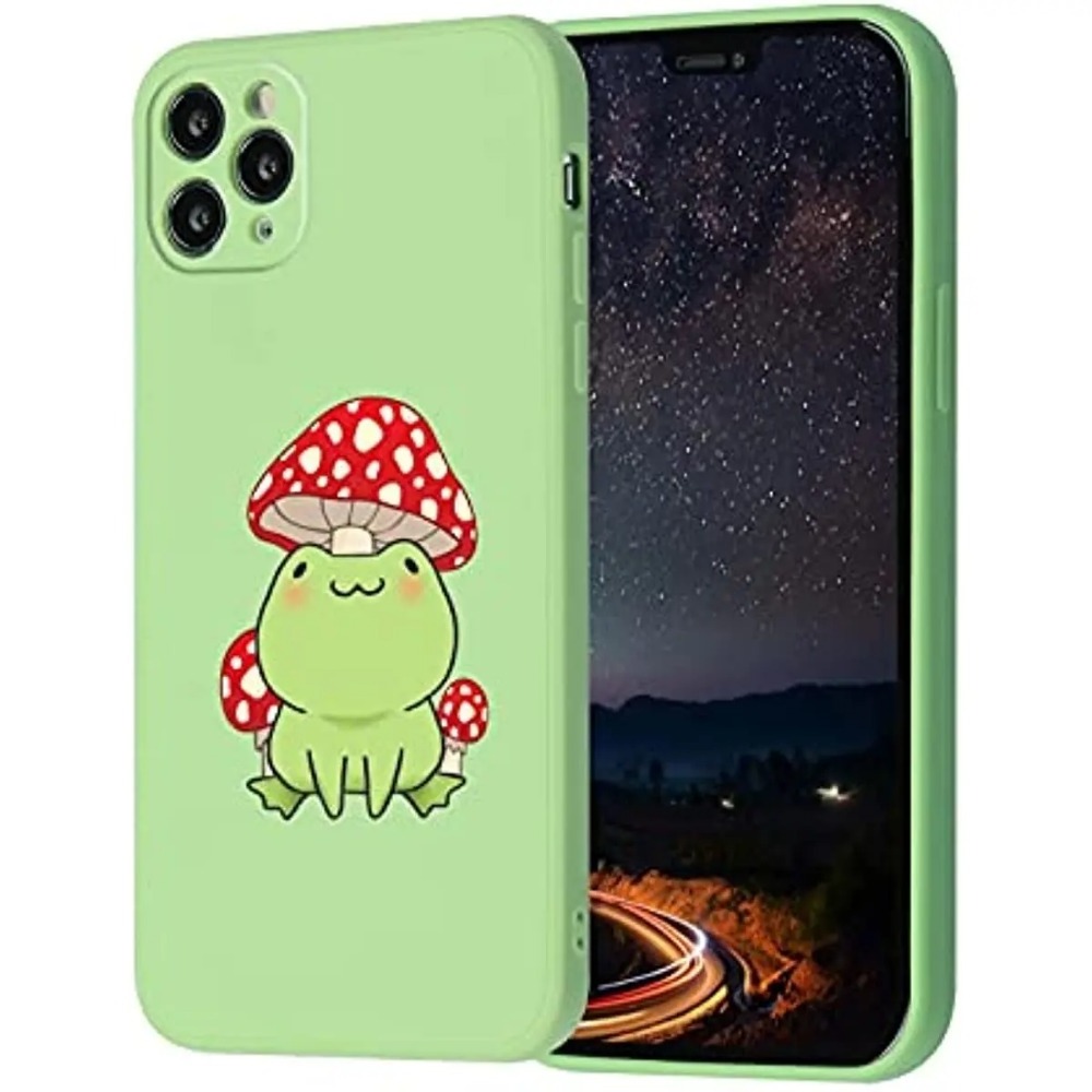 Cute Frog Mushroom Hat Kawaii Cool Design for Girls Women Kids Cases Soft Slim Bumper for iPhone 11 12 13 14 Pro Phone Case