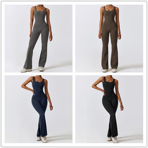 2023 New Arrivals bodycon romper jumpsuit square collar One Piece Yoga Scrunch Butt Lift Flares Fitness Jumpsuit