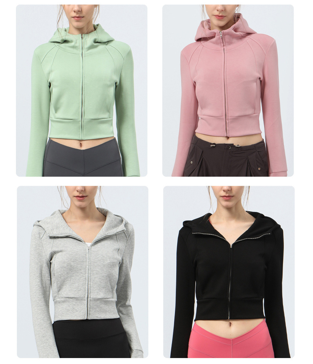 New Sportswear Long Sleeve Cropped Hoodies Casual Sports Workout Full Zip Hoodie Crop Top jacket with thumb hole