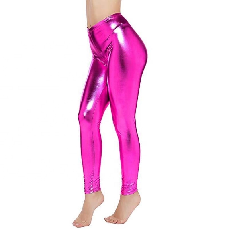 Women Sexy Spandex Leather  Leggings Pics High Waist Red Metallic Yoga Pants