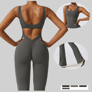 2023 New Arrivals bodycon romper jumpsuit square collar One Piece Yoga Scrunch Butt Lift Flares Fitness Jumpsuit