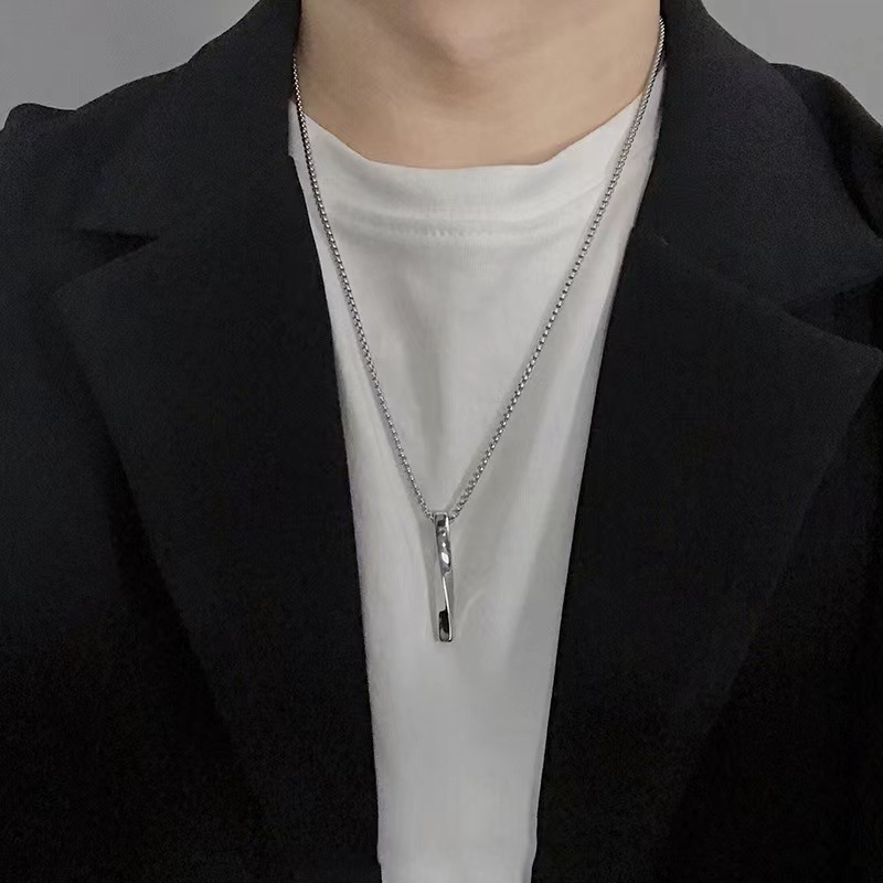 Vnox 3D Vertical Bar Necklaces for Men Layering Stainless Steel Geometric Pendant Wheat Rope Cuban Chain Boy Collar