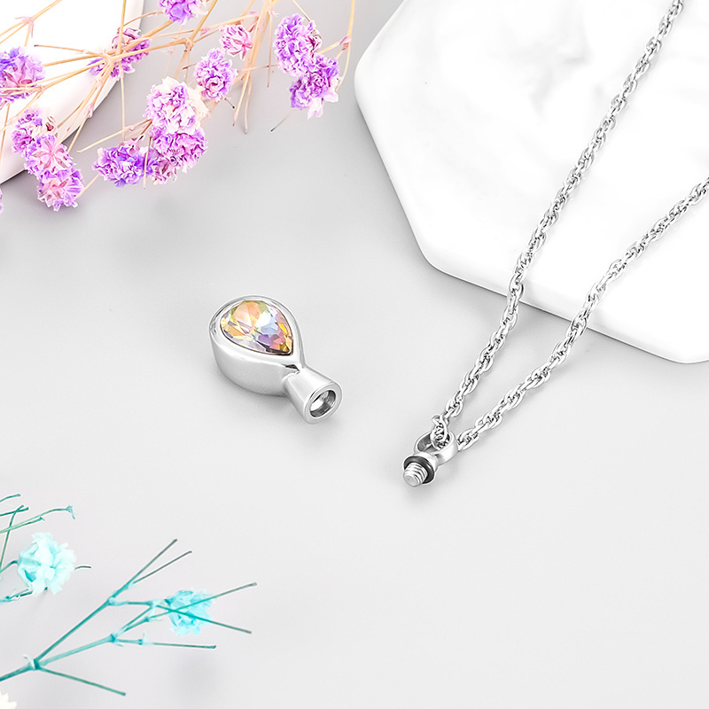 Colorful Clear Ashes Necklace Crystal Ash Pendants Tear Drop Glass Cremation Jewelry For Women