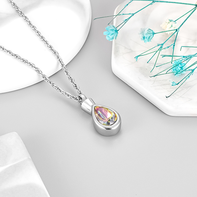 Colorful Clear Ashes Necklace Crystal Ash Pendants Tear Drop Glass Cremation Jewelry For Women