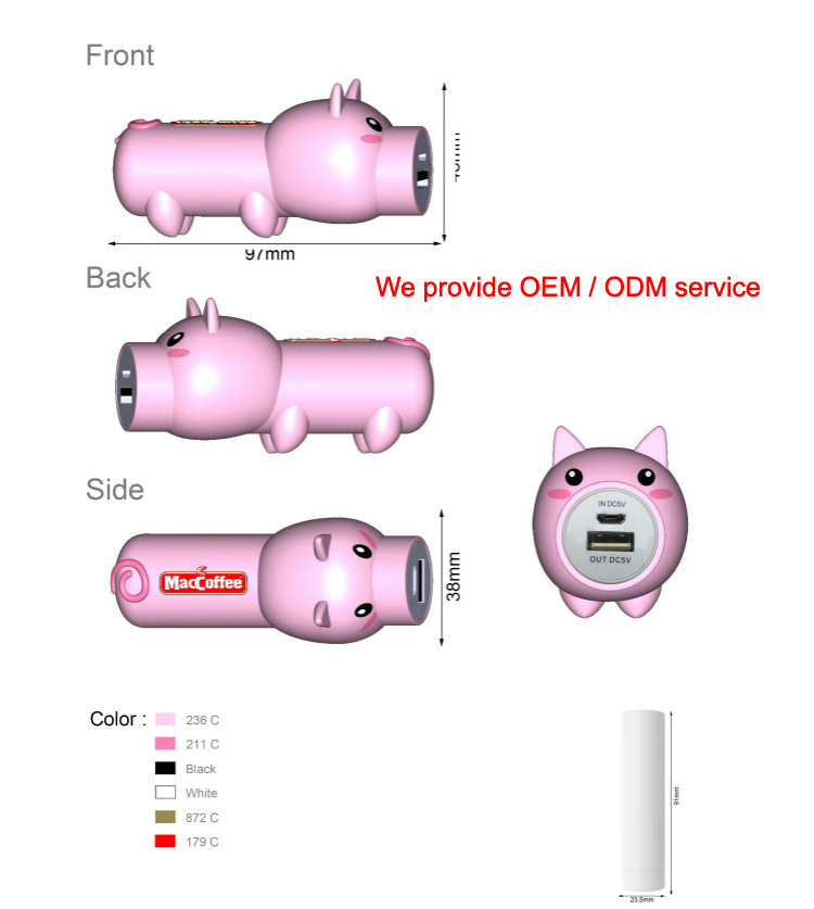 Custom Gift New Design Cute Pig PVC Battery Power Bank Portable Charger