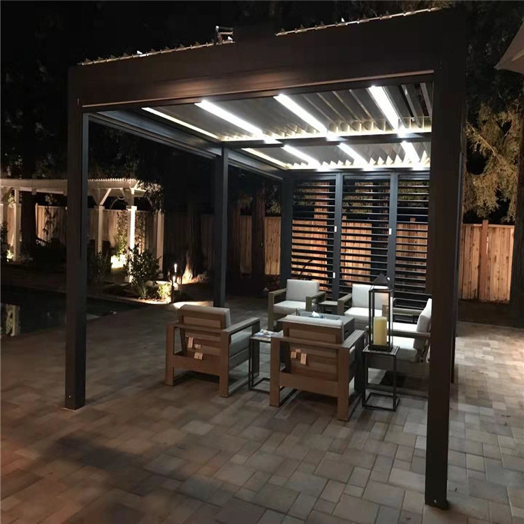 Patio Gazebo Pergola Aluminum Motor Controlled Patio Roof Pergola Corner Bracket With Side Screen Pergola With Led Light