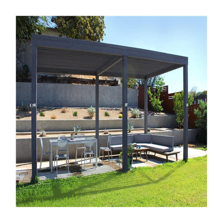 Patio Gazebo Pergola Aluminum Motor Controlled Patio Roof Pergola Corner Bracket With Side Screen Pergola With Led Light