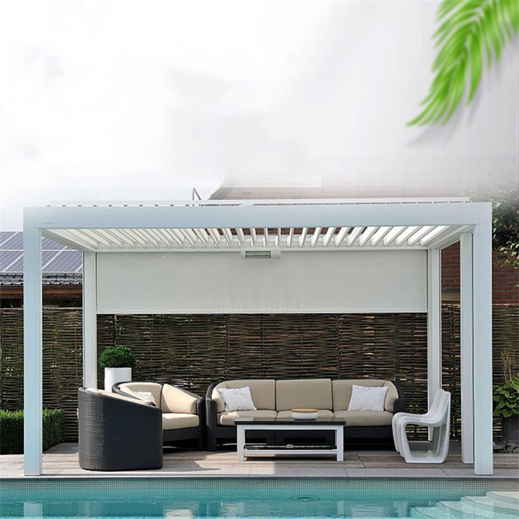 Patio Gazebo Pergola Aluminum Motor Controlled Patio Roof Pergola Corner Bracket With Side Screen Pergola With Led Light