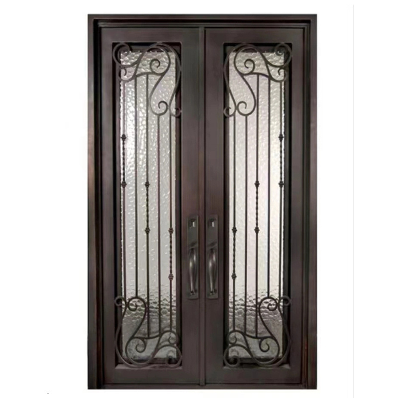 Ikealuminum 2023 iron rolling doors china nfrc waterproof sound proof iron glass door double iron glass door For house