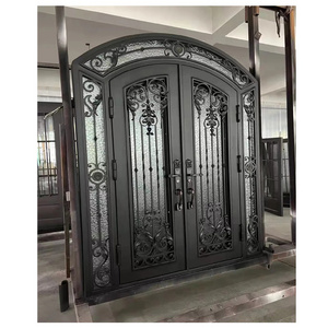 Ikealuminum 2023 iron door sheet plank nfrc waterproof sound proof iron glass door double iron glass door For house