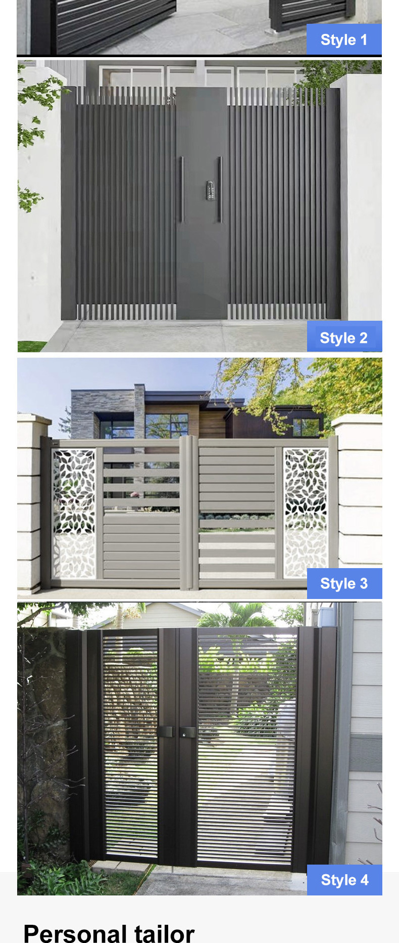 Modern Metal Aluminium Main Front Door Security Gate Automatic Folding Sliding Driveway Aluminum Gate