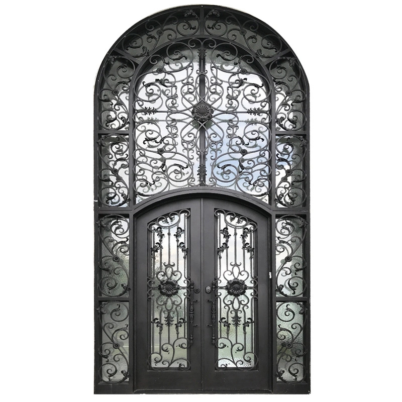 Ikealuminum 2023 iron door in arch nfrc waterproof sound proof iron glass door double iron glass door For house