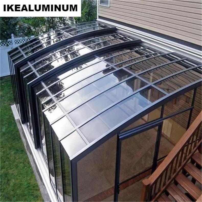 Ikealuminum 2024 Retractable Roof Greenhouses fixed glass panels for sun rooms electric retractable roof