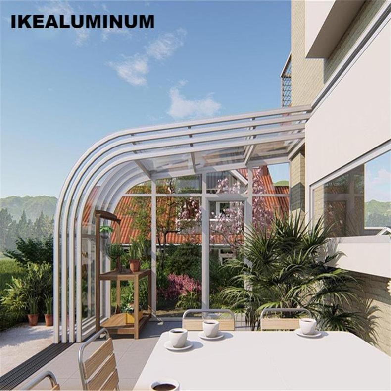 Ikealuminum 2024 Retractable Roof Greenhouses fixed glass panels for sun rooms electric retractable roof