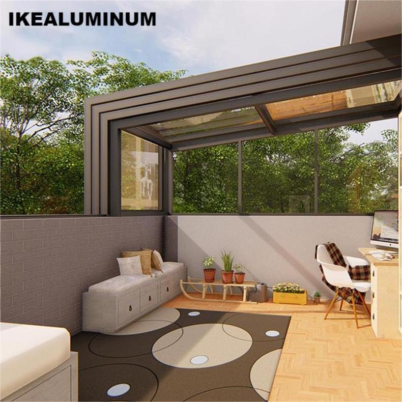 Ikealuminum 2024 Retractable Roof Greenhouses fixed glass panels for sun rooms electric retractable roof