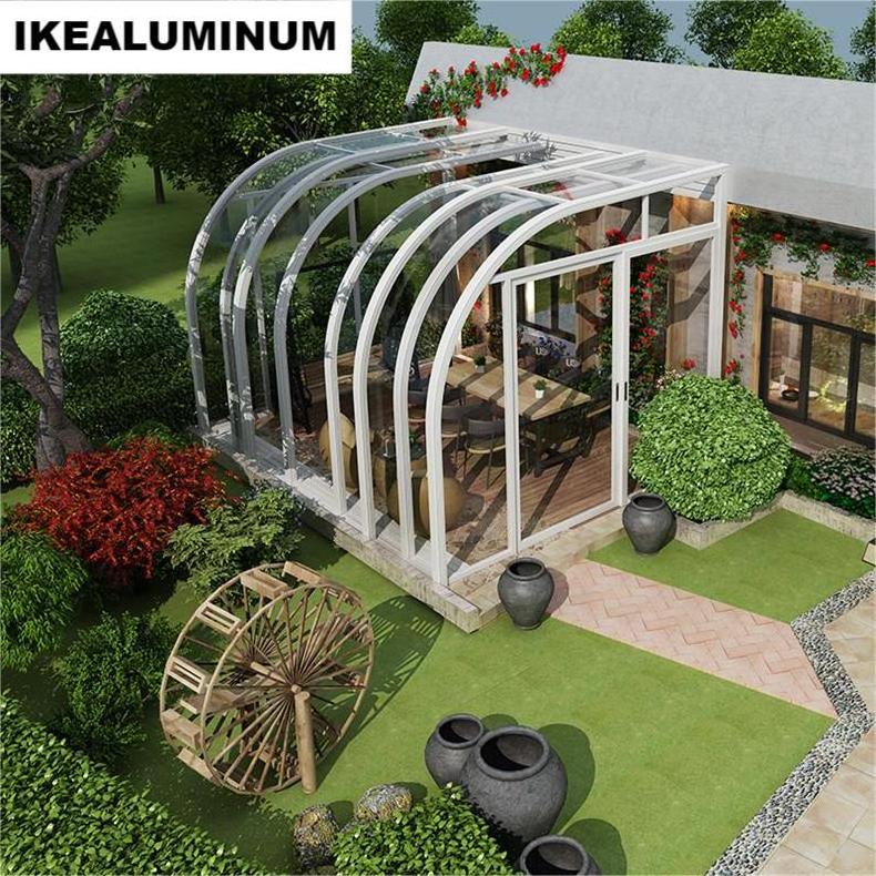 Ikealuminum 2024 Retractable Roof Greenhouses fixed glass panels for sun rooms electric retractable roof