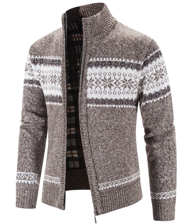 Autumn Winter New Men Sweater Color Christmas Snowflake Warm Cardigan Knit Men