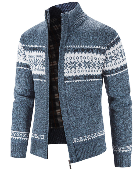 Autumn Winter New Men Sweater Color Christmas Snowflake Warm Cardigan Knit Men