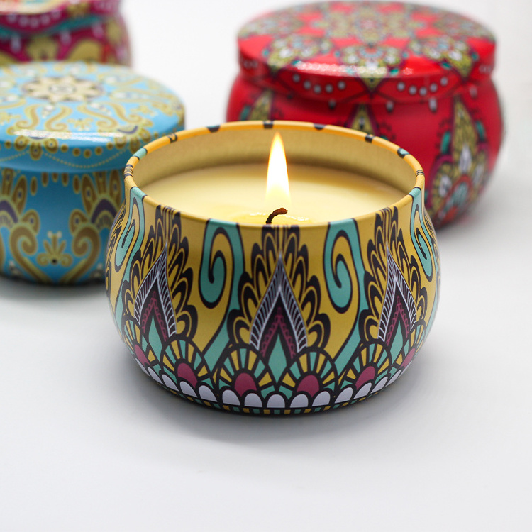 Hot Sale Private Label Luxury Gift 4 Set Metal Aroma Tin Jar Soy Wax Aromatherapy Scented Candles