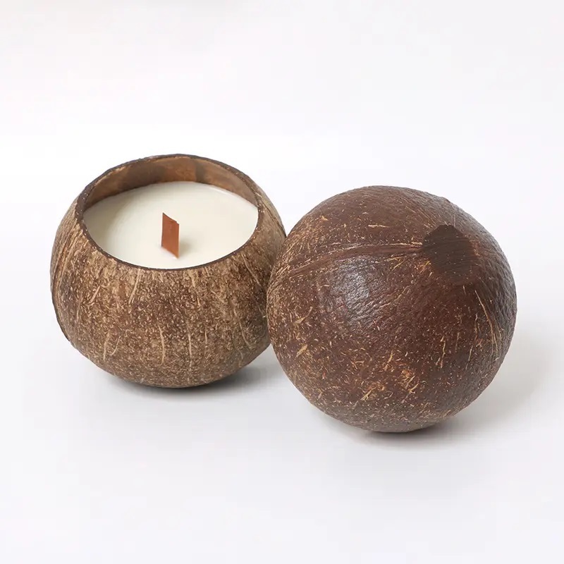 IKEDA custom Soy Wax Handmade cereal candles Custom Scent Coconut Shell Scented Candle in Coconut Bowl