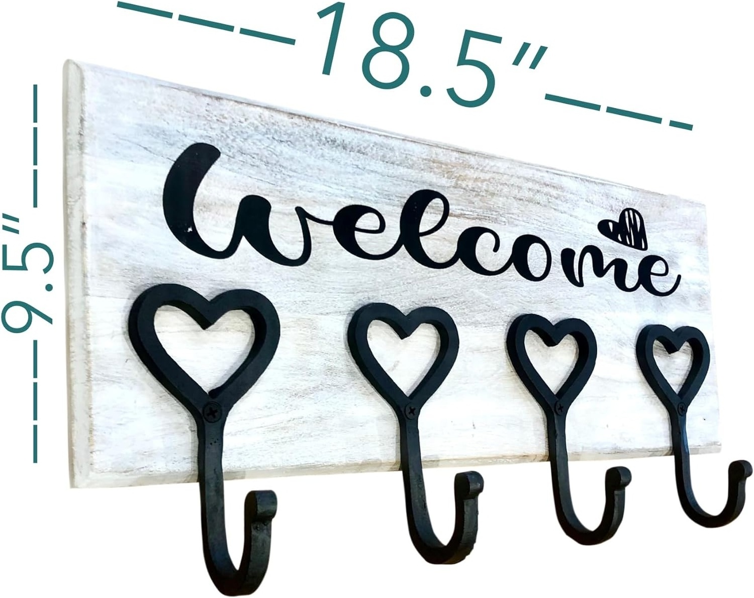 Rustic Farmhouse Wall-Mounted Coat Rack with Cast Iron Decorative Heart-Shaped Hooks for Hanging Coats Bags Backpacks Hats