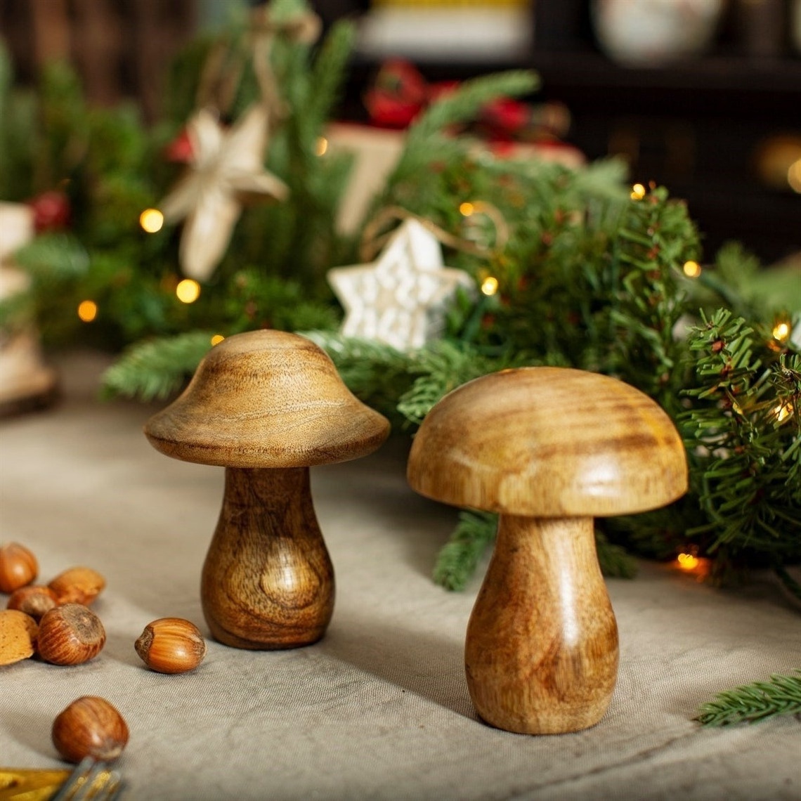 Mushroom Shaped Christmas Decoration For XmasTree Ornament Novelty Wood Gift Stocking Stuffer