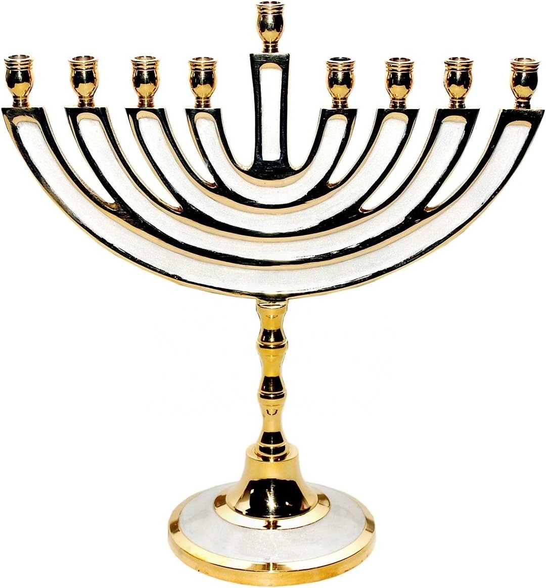 Hot Pewter Gold Style Solid Metal Menorah embossed High Chanukah Hanukkah best of  Decorations Judaica jewish candlestick holder