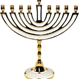 Hot Pewter Gold Style Solid Metal Menorah embossed High Chanukah Hanukkah best of  Decorations Judaica jewish candlestick holder