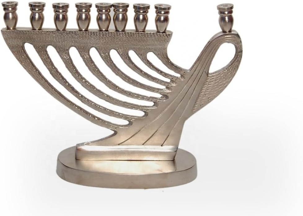 Hot Pewter Gold Style Solid Metal Menorah embossed High Chanukah Hanukkah best of  Decorations Judaica jewish candlestick holder