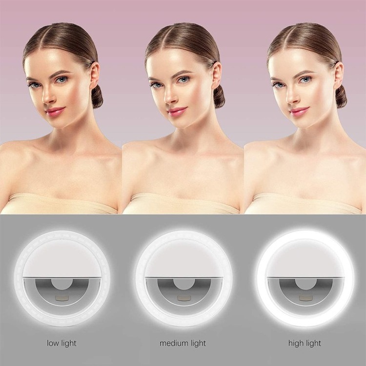 KINGSTAR Portable Rechargeable 3-Level Brightness Photography Clip-on Mobile Phone Mini LED Selfie Ring Light