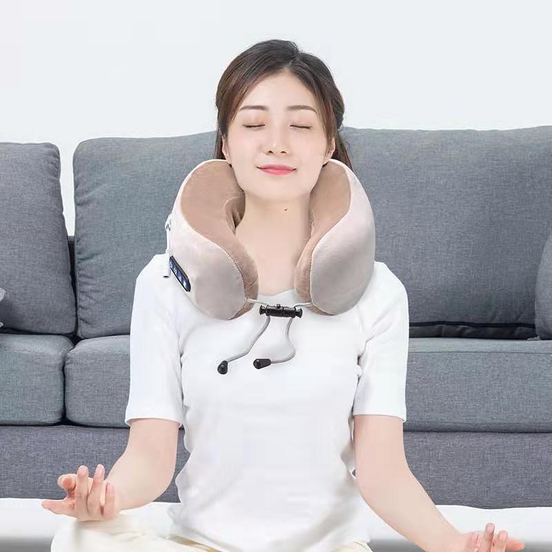 Wireless folding car and home Neck U shaped hot sell shiatsu kneading lumbar traction massage pillow