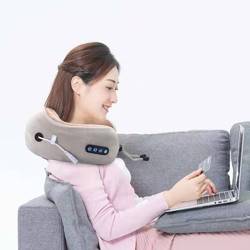 Wireless folding car and home Neck U shaped hot sell shiatsu kneading lumbar traction massage pillow